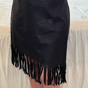 Black fringed asymmetrical skirt